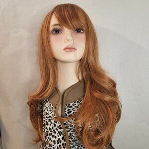 Red Wavy Flowing Layered Heat-Resistant Synthetic 24" Wig w Side-Swept Bangs